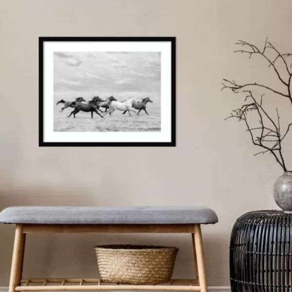 Framed Art-Kirkland's Home Galloping Wild Horses Framed Wall Art Black/White