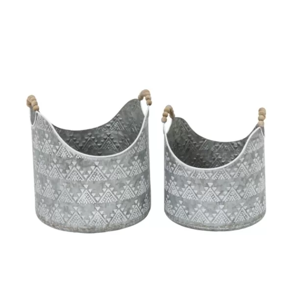 Decorative Accents-Kirkland's Home Galvanized Bead Handle Buckets, Set Of 2