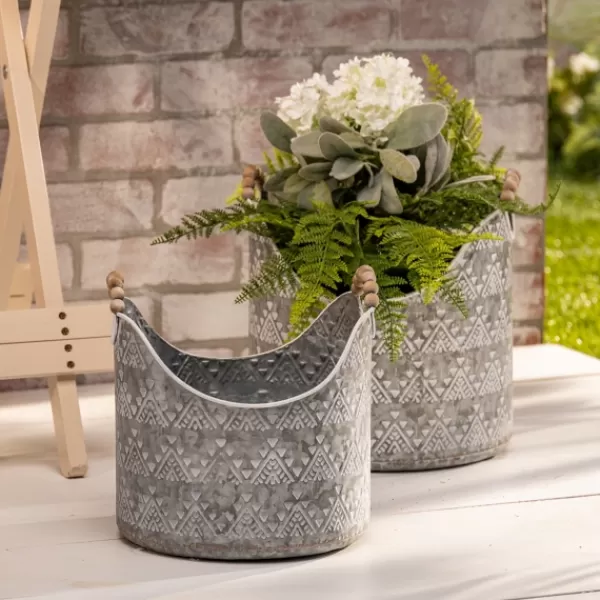 Decorative Accents-Kirkland's Home Galvanized Bead Handle Buckets, Set Of 2