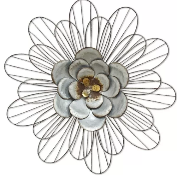 Wall Plaques-Kirkland's Home Galvanized Daisy Plaque Silver/Blue