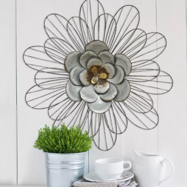 Wall Plaques-Kirkland's Home Galvanized Daisy Plaque Silver/Blue