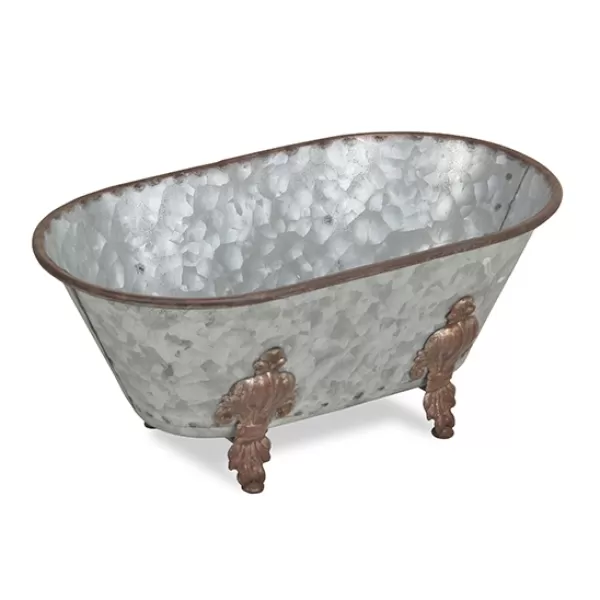 Baskets & Boxes-Kirkland's Home Galvanized Decorative Bathtub Silver