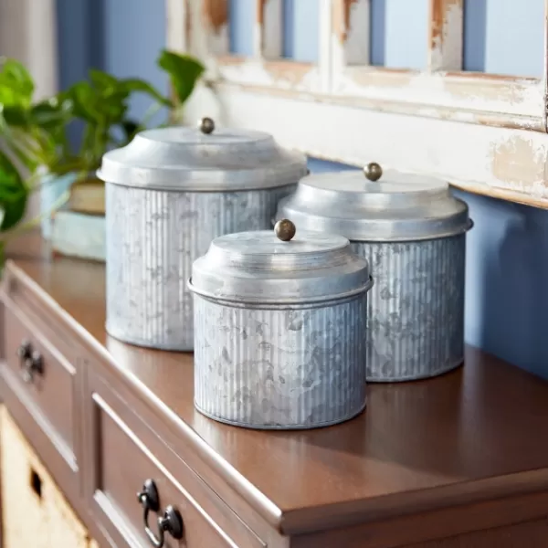 Decorative Bowls & Jars-Kirkland's Home Galvanized Metal 3-Pc. Decorative Jar Set Gray