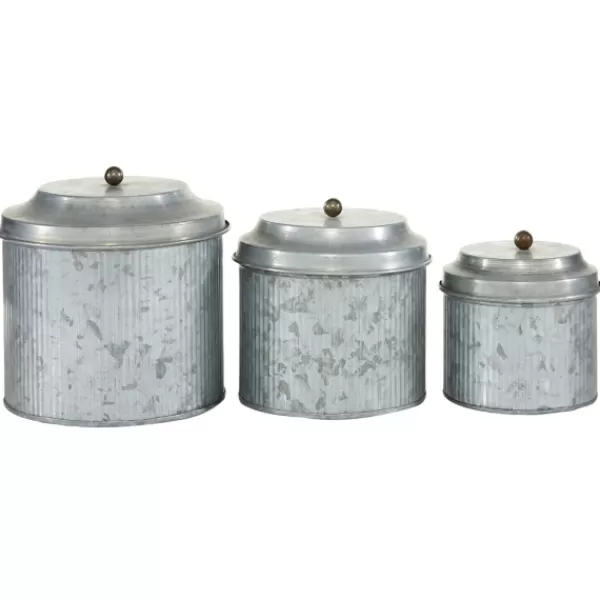 Decorative Bowls & Jars-Kirkland's Home Galvanized Metal 3-Pc. Decorative Jar Set Gray