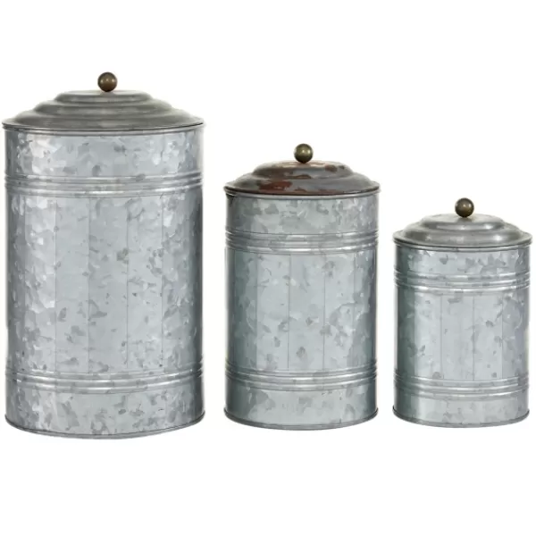 Decorative Bowls & Jars-Kirkland's Home Galvanized Metal Lid 3-Pc. Decorative Jar Set Silver