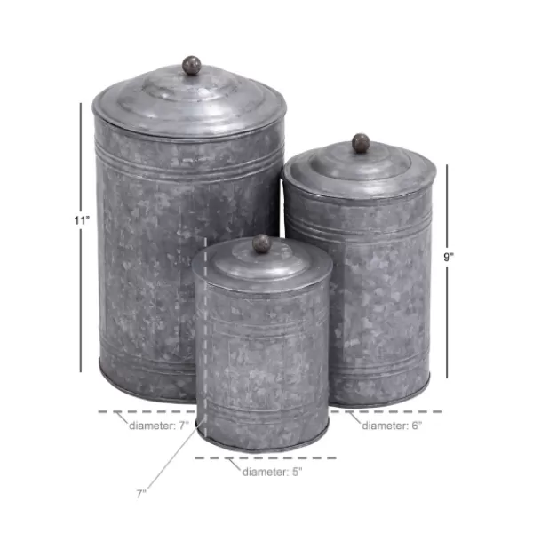 Decorative Bowls & Jars-Kirkland's Home Galvanized Metal Lid 3-Pc. Decorative Jar Set Silver
