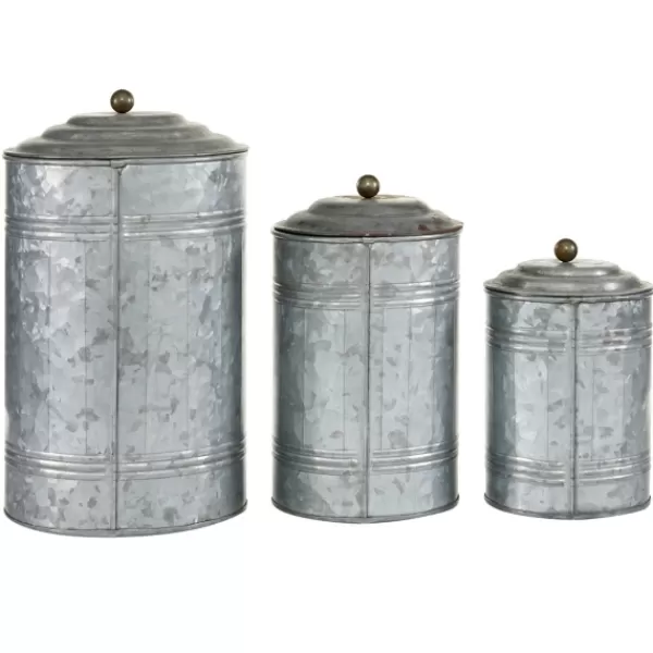 Decorative Bowls & Jars-Kirkland's Home Galvanized Metal Lid 3-Pc. Decorative Jar Set Silver