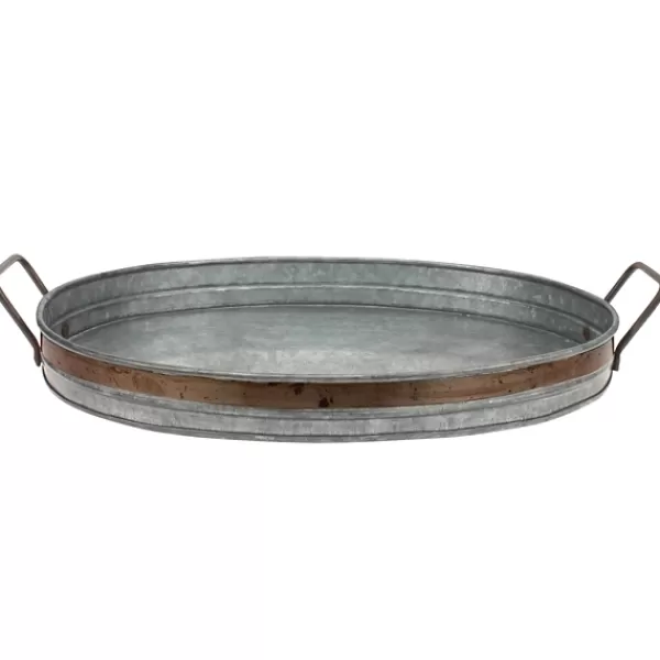 Decorative Trays-Kirkland's Home Galvanized Metal Tray With Rust Trim Silver