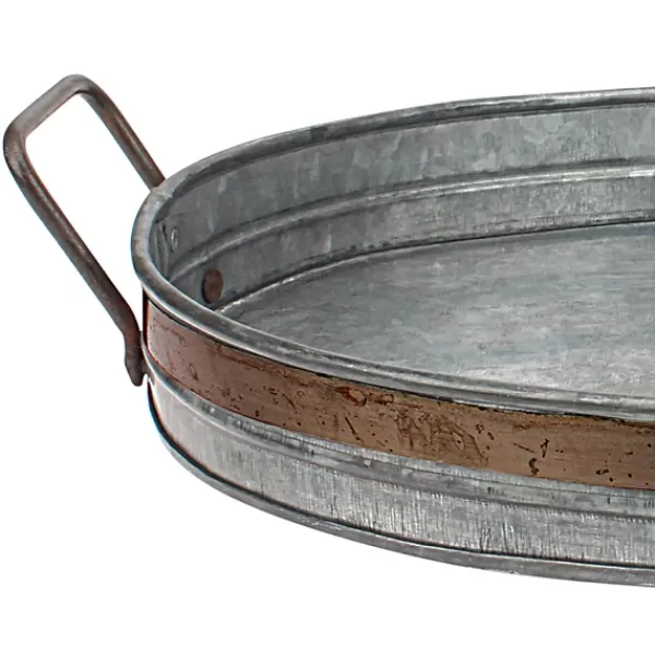 Decorative Trays-Kirkland's Home Galvanized Metal Tray With Rust Trim Silver