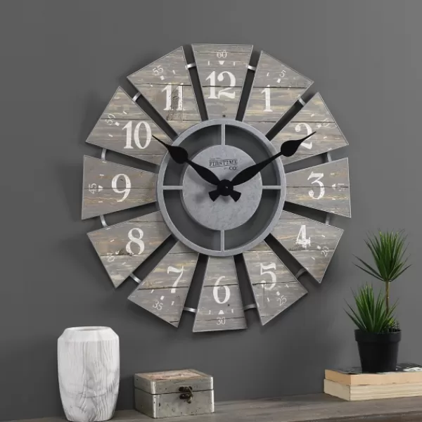 Clocks-Kirkland's Home Galvanized Windmill Wall Clock Gray