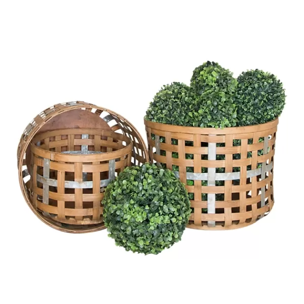 Baskets & Boxes-Kirkland's Home Galvanized Woven Wicker Baskets, Set Of 3 Tan/Silver