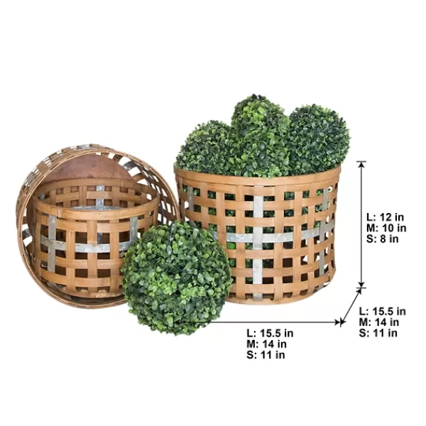 Baskets & Boxes-Kirkland's Home Galvanized Woven Wicker Baskets, Set Of 3 Tan/Silver