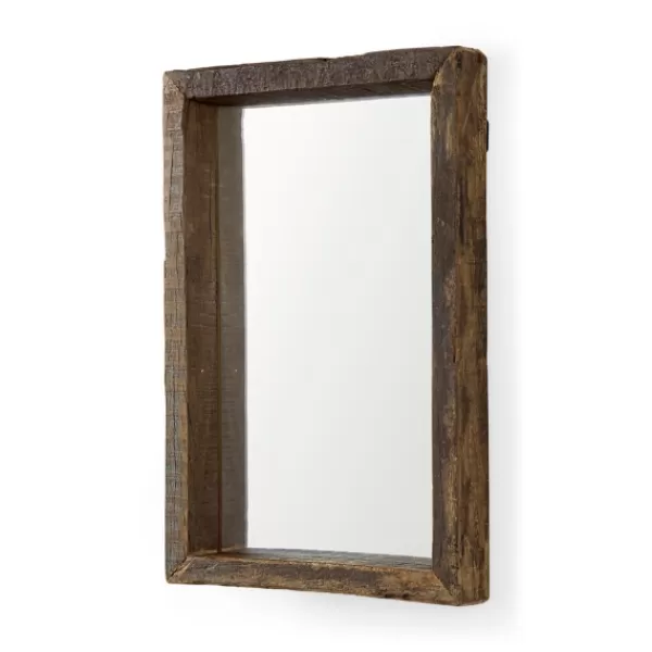 Framed Mirrors-Kirkland's Home Garcelle Raw Wood Rectangle Wall Mirror Brown