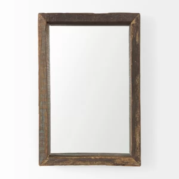 Framed Mirrors-Kirkland's Home Garcelle Raw Wood Rectangle Wall Mirror Brown