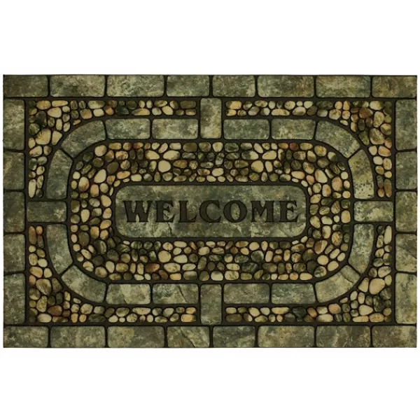 Doormats-Kirkland's Home Garden Pebble Welcome Doormat Gray/Black