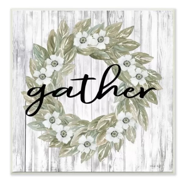 Wall Quotes & Signs-Kirkland's Home Gather In Floral Wood Plank Wall Plaque White/Green/Gray