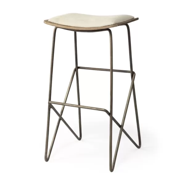 Bar Stools & Counter Height Stools-Kirkland's Home Geometric Base And Saddle Seat Bar Stool Ivory