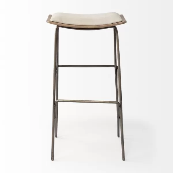 Bar Stools & Counter Height Stools-Kirkland's Home Geometric Base And Saddle Seat Bar Stool Ivory