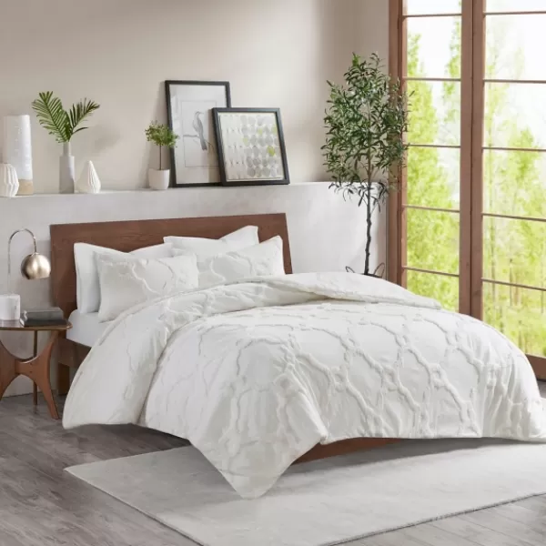 Comforters-Kirkland's Home Geometric California King 3-Pc Comforter Set White