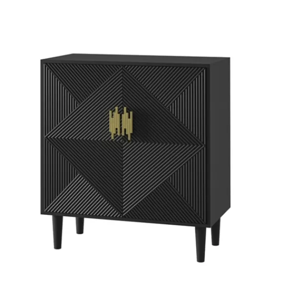 Cabinets & Sideboards-Kirkland's Home Geometric Gold Handle Cabinet Black