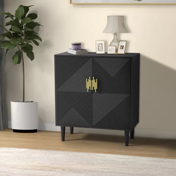 Cabinets & Sideboards-Kirkland's Home Geometric Gold Handle Cabinet Black