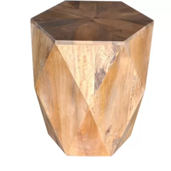 Accent & End Tables-Kirkland's Home Geometric Mango Wood Accent Table Tan