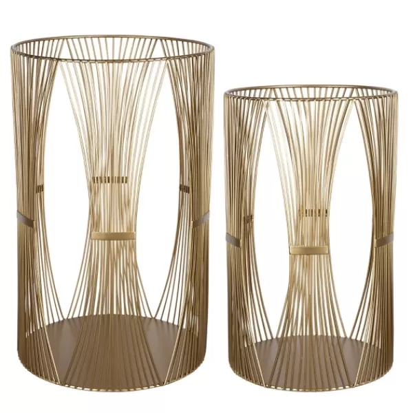 Candle Holders-Kirkland's Home Geometric Metal Hurricanes, Set Of 2 Gold