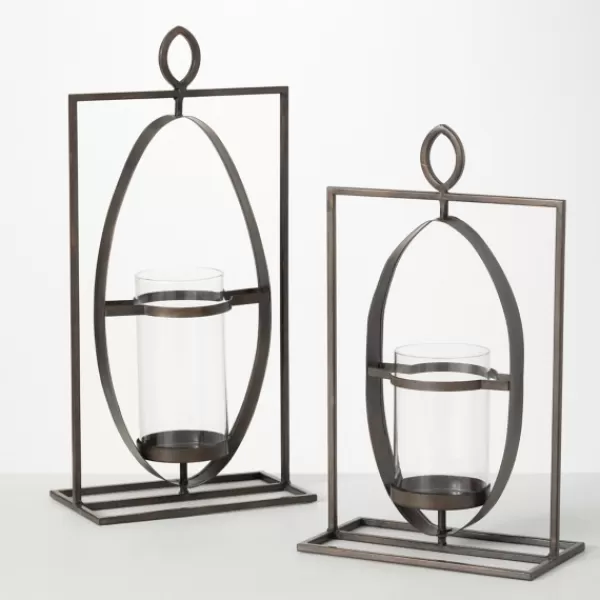 Candle Holders-Kirkland's Home Geometric Oval Frame Pillar Candle Holder Gray