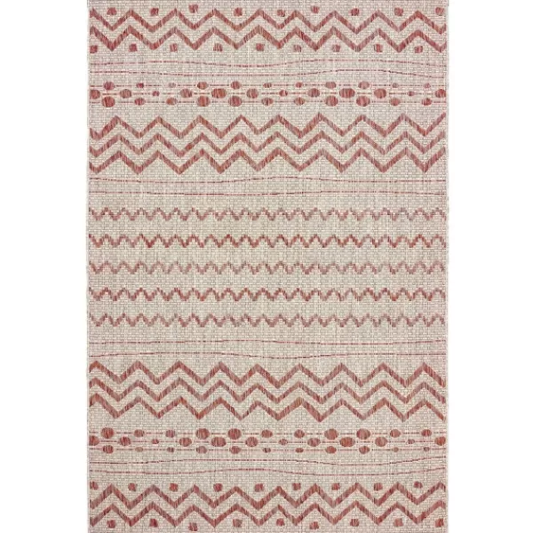 Outdoor Rugs-Kirkland's Home Geometric Stripe Sun Shower Outdoor Area Rug, 5X8 Red/Ivory