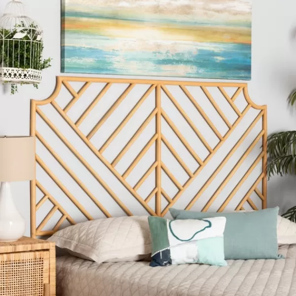 Beds & Headboards-Kirkland's Home Geometric Weave Rat Queen Headboard Tan