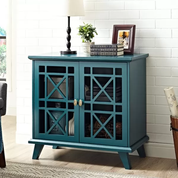 Cabinets & Sideboards-Kirkland's Home Georgia Fretwork 2-Door Accent Cabinet Blue