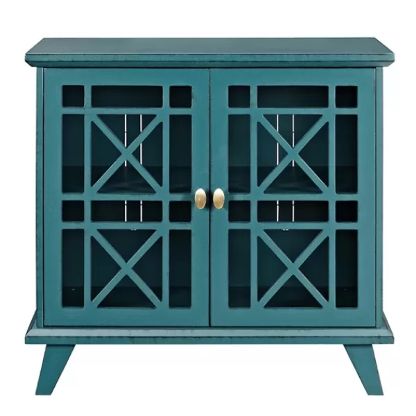 Cabinets & Sideboards-Kirkland's Home Georgia Fretwork 2-Door Accent Cabinet Blue