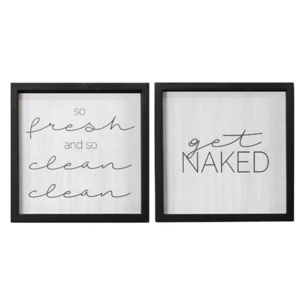 Wall Quotes & Signs-Kirkland's Home Get Naked Bathroom Plaques, Set Of 2 Black/White