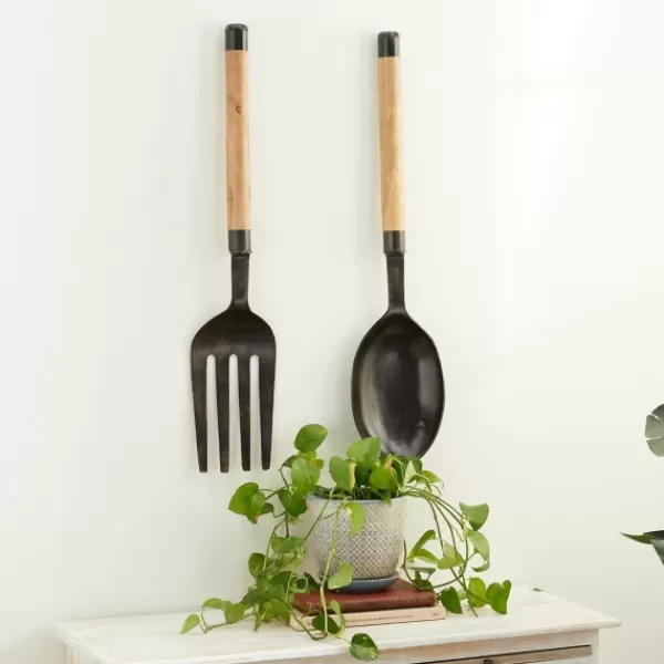 Wall Plaques-Kirkland's Home Giant 2-Pc. Spoon And Fork Wall Sculptures Tan/Black