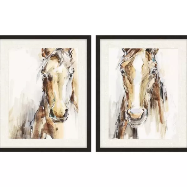 Framed Art-Kirkland's Home Gift Horse Giclee Espresso Framed Prints, Set Of 2 Tan/Brown