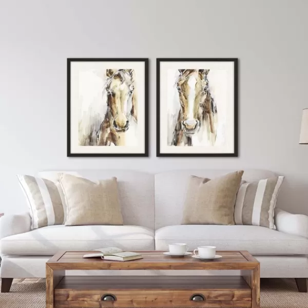 Framed Art-Kirkland's Home Gift Horse Giclee Espresso Framed Prints, Set Of 2 Tan/Brown