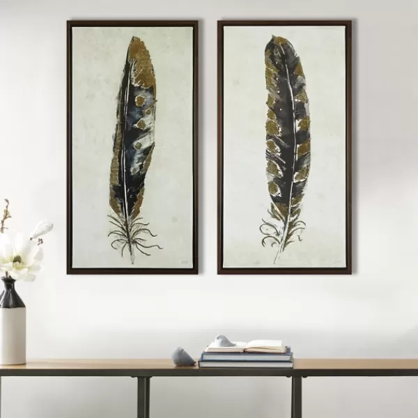 Framed Art-Kirkland's Home Gilded Feathers Canvas Art Prints, Set Of 2 Black/Gold