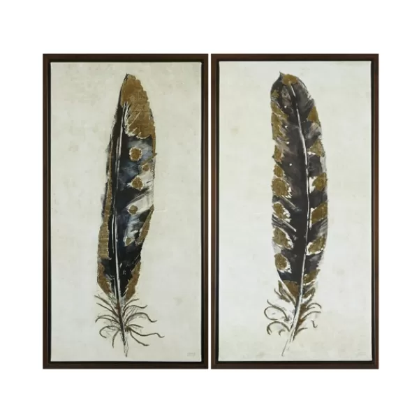 Framed Art-Kirkland's Home Gilded Feathers Canvas Art Prints, Set Of 2 Black/Gold