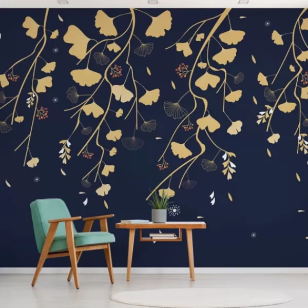 Wall Murals & Wall Decals-Kirkland's Home Gingko On Navy Peel And Stick Wall Mural Blue/Yellow