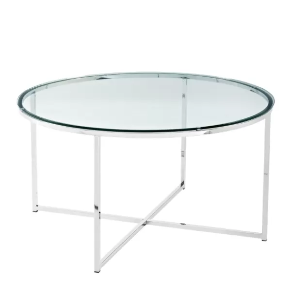 Coffee Tables-Kirkland's Home Glass & Chrome X-Base Coffee Table Clear