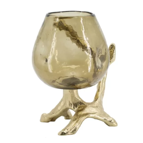 Candle Holders-Kirkland's Home Glass And Metal Driftwood Candle Holder Gold