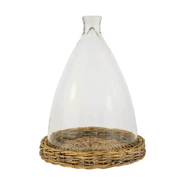 Decorative Accents-Kirkland's Home Glass And Wicker Base Cloche Tan/Clear