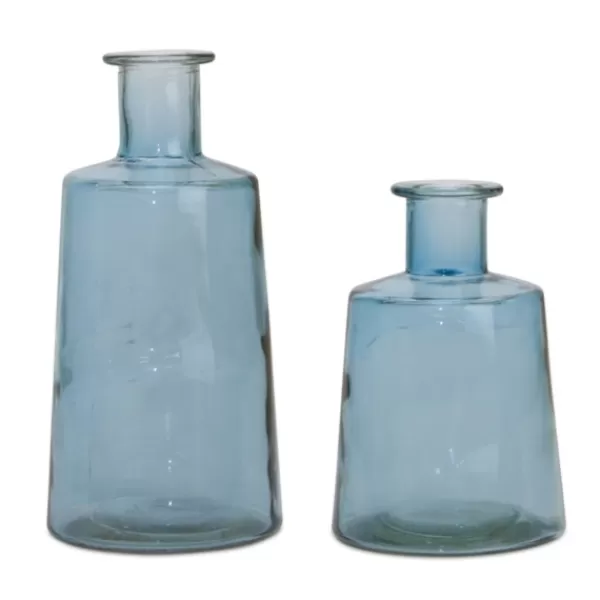 Vases-Kirkland's Home Glass Bottle Vases, Set Of 2 Blue