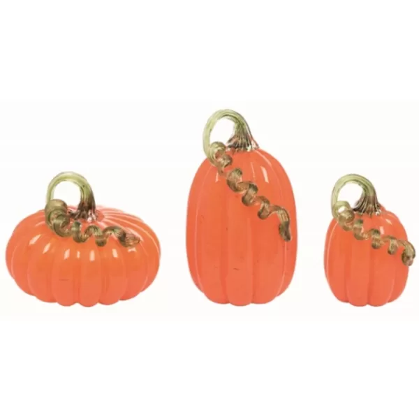 Statues & Figurines-Kirkland's Home Glass Curly Stem Pumpkins, Set Of 3 Orange