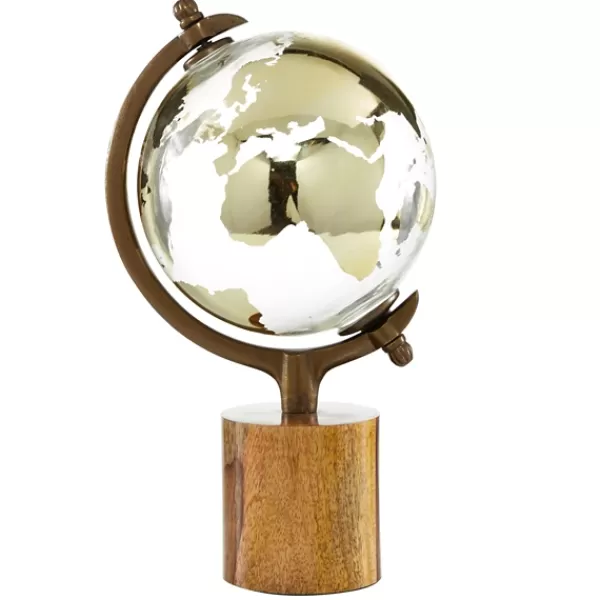 Statues & Figurines-Kirkland's Home Glass Globe On Wooden Stand Brown