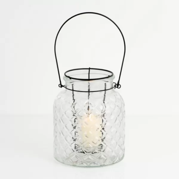 Lanterns-Kirkland's Home Glass Pressed And Metal Insert Lantern Clear/Black