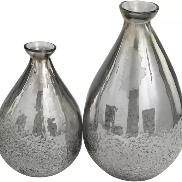 Vases-Kirkland's Home Glass Teardrop Textured Vases, Set Of 2 Silver