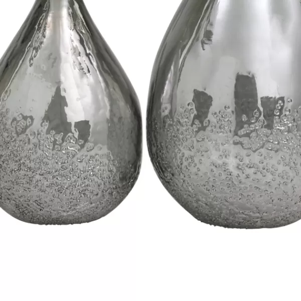 Vases-Kirkland's Home Glass Teardrop Textured Vases, Set Of 2 Silver