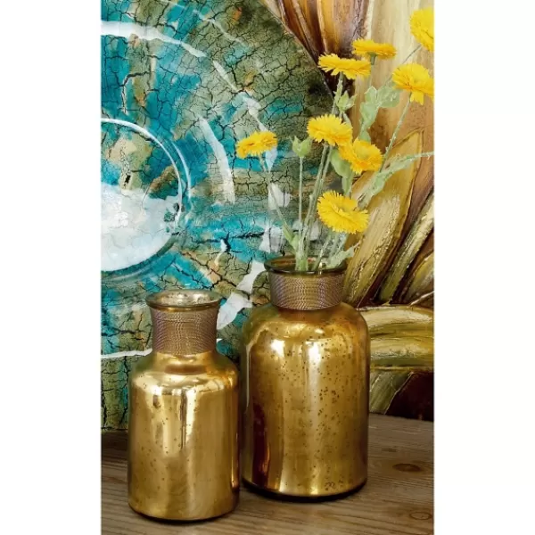 Vases-Kirkland's Home Glass Wire Wrapped 3-Pc. Vase Set Gold