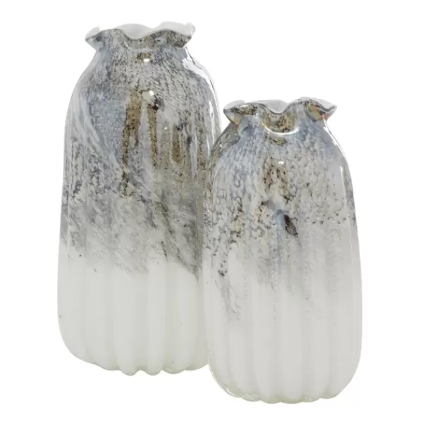 Vases-Kirkland's Home Glazed Gray Glass Vases, Set Of 2 Gray/White